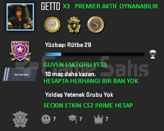 PREMIER AKTIF CS2 PRIME | 3 MADALYA | YESIL FAKTOR