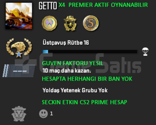PREMIER AKTIF CS2 PRIME | 3 MADALYA | YESIL FAKTOR