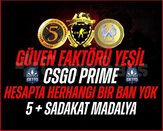 CS2 Prime | 3 Madalya | Yeşil Faktör + Garanti