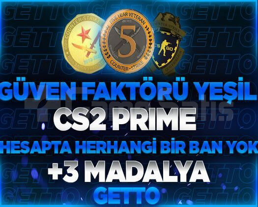 CS2 Prime | 3 Madalya | Yeşil Faktör + Garanti