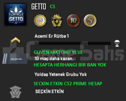CS2 Prime | 4 Madalya | Yeşil Faktör + Garanti