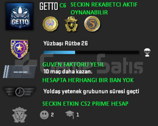 CS2 Prime | 3 Madalya | Yeşil Faktör + Garanti