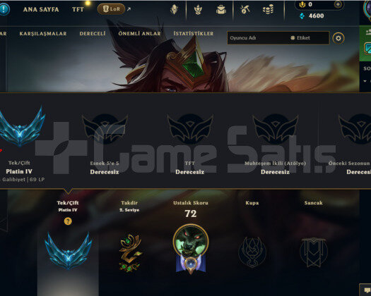 RUS SERVERİ PLAT 4 SKİNLİ HESAP