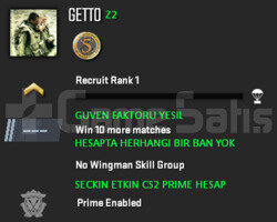 CS2 Prime | 1 Madalya | Yeşil Faktör + Garanti