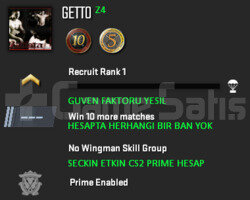 CS2 Prime | 3 Madalya | Yeşil Faktör + Garanti