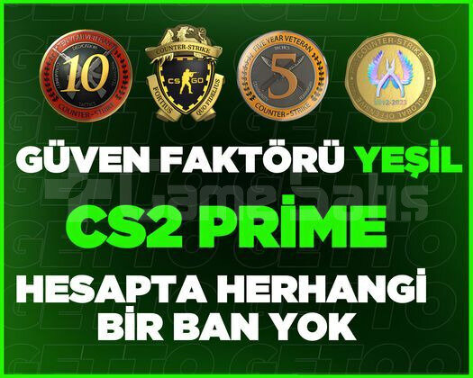 CS2 Prime | 4 Madalya | Yeşil Faktör + Garanti
