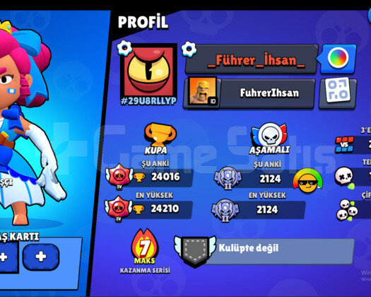 24000 KUPALI + ELMASLI + SKİNLİ BRAWL STARS HESABI
