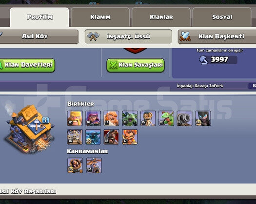 Clash of Clans BB 15 Hesap Herolar Güzel