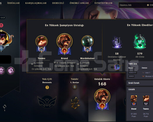 117LVL HANDMADE 36 DEĞERLİ SKİNLİ LOL HESABI