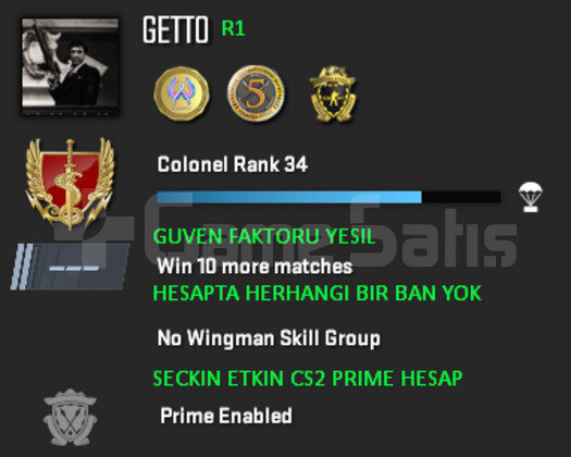 CS2 Prime | Premier Aktif | Yeşil Faktör + Garanti