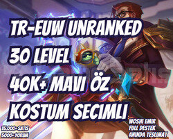 KOSTÜM SEÇİMLİ TR/EUW 40K+ MAVİ ÖZ VIP 30 LEVEL
