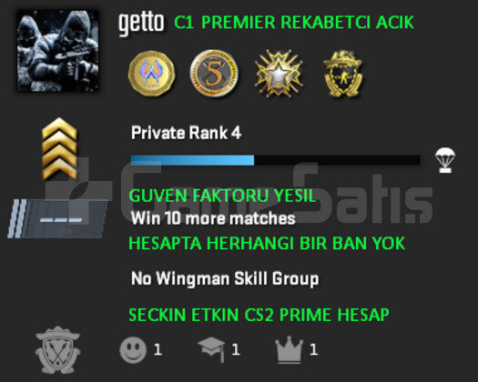 CS2 Prime | Premier Aktif | Yeşil Faktör + Garanti