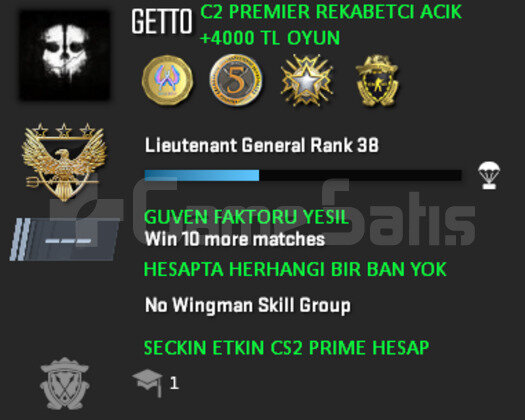 CS2 Prime | Premier Aktif | Yeşil Faktör + Garanti