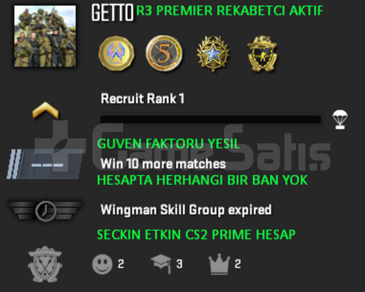 CS2 Prime | Premier Aktif | Yeşil Faktör + Garanti