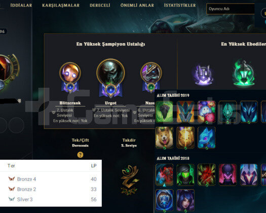 TR 96 SEVIYE 21 SKIN 53 HERO HANDMADE UNRANKED ACC