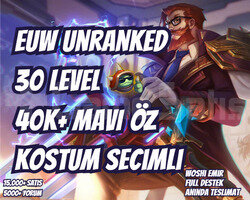 KOSTÜM SEÇİMLİ EUW 40K+ MAVİ ÖZ VIP 30 LEVEL