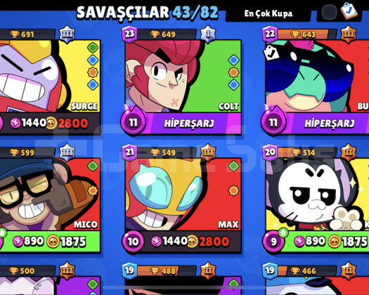 15 k kupa, 43 karakter, 2 efsanevi , 61 elmas var