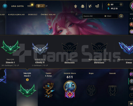 TR 134 KOSTÜMLÜ 373LVL ZÜMRÜT 1 LOL HESABI