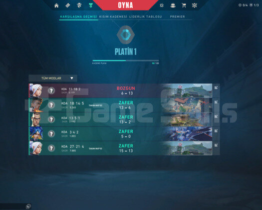 PLAT 1 50 KP YÜKSEK MMR FRESH HESAP
