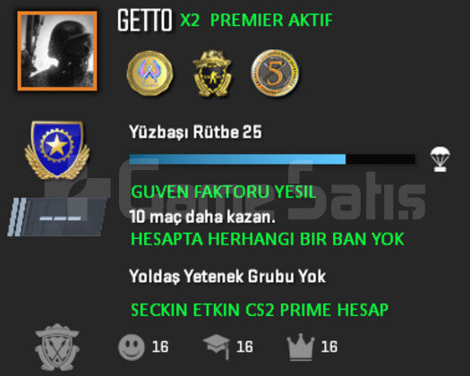CS2 Prime | Premier Aktif | Yeşil Faktör + Garanti