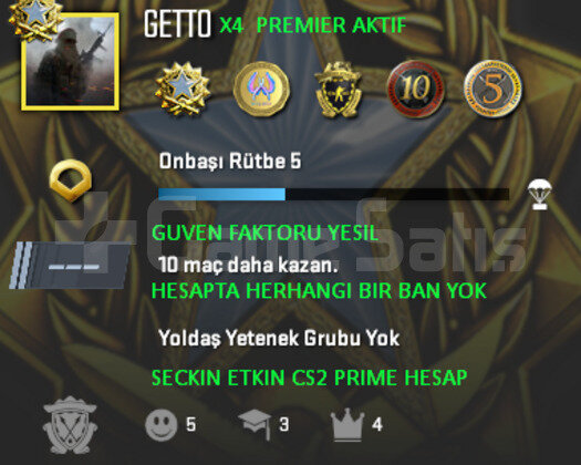 CS2 Prime | 5 Madalya | Yeşil Faktör + Garanti