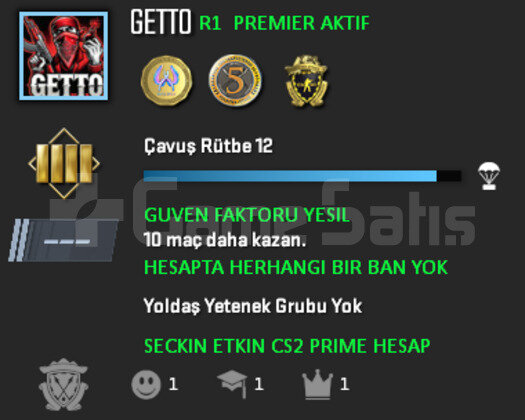 CS2 Prime | Premier Aktif | Yeşil Faktör + Garanti