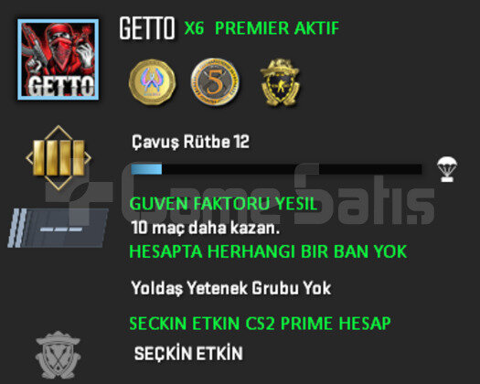 CS2 Prime | Premier Aktif | Yeşil Faktör + Garanti