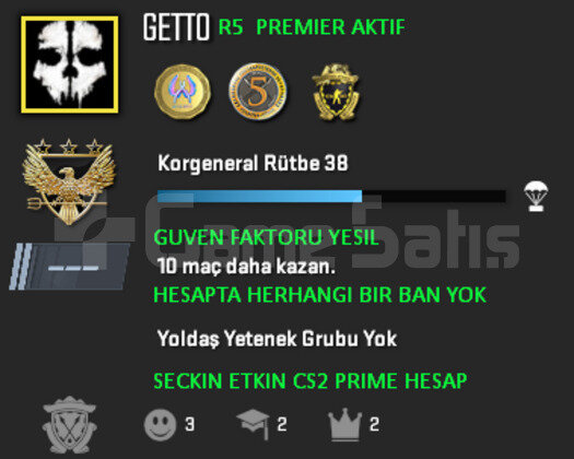 CS2 Prime | Premier Aktif | Yeşil Faktör + Garanti