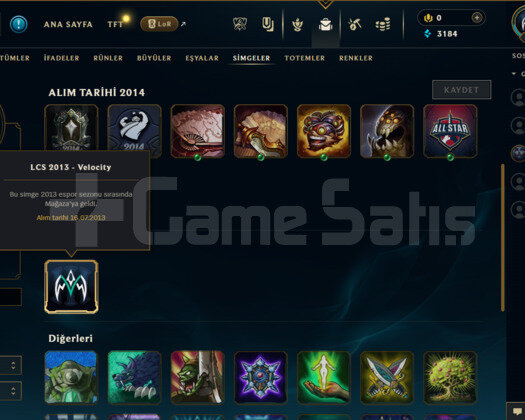 TR 44 LEVEL LCS 2013 SİMGELİ 9 SKİNLİ MAİLLİ HESAP