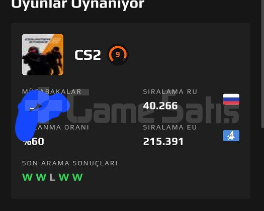 Faceit 9 lvl 1780 elo 550 saat  mainlik hesap