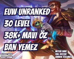 BAN YEMEZ! EUW 38K+ MAVİ ÖZ VIP 30 LEVEL UNRANKED