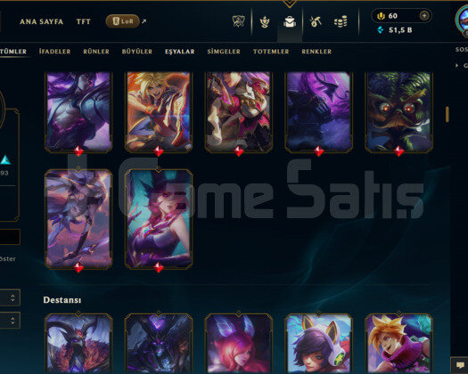 EUW / 500 LEVEL / 198 SKİN / FUL HERO +5000 SATIŞ