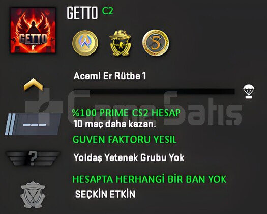 CS2 Prime | 3 Madalya | Yeşil Faktör + Garanti