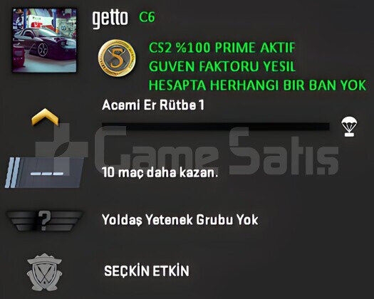 CS2 Prime | 1 Madalya | Yeşil Faktör + Garanti