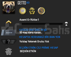 CS2 Prime | 3 Madalya | Yeşil Faktör + Garanti