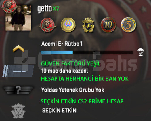 CS2 Prime | 5 Madalya | Yeşil Faktör + Garanti