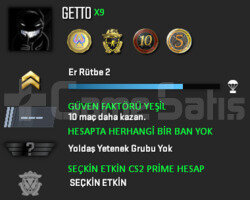 CS2 Prime | 4 Madalya | Yeşil Faktör + Garanti