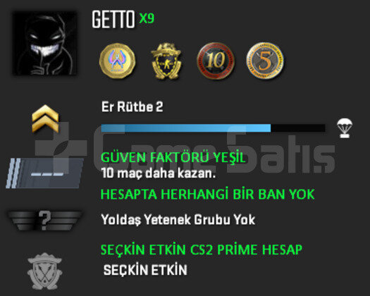 CS2 Prime | 4 Madalya | Yeşil Faktör + Garanti