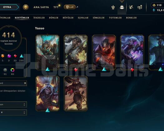 415 Kostüm Bol Yasuo Zed Katalı Full Champ Acc