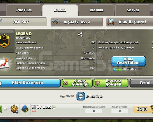 11 SEVİYE LEGEND İSİMLİ EFSANE KLAN
