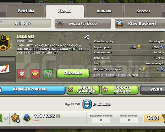 11 SEVİYE LEGEND İSİMLİ EFSANE KLAN