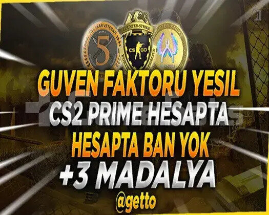 CS2 Prime | 3 Madalya | Yeşil Faktör + Garanti