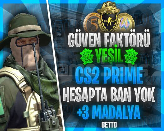CS2 Prime | 3 Madalya | Yeşil Faktör + Garanti