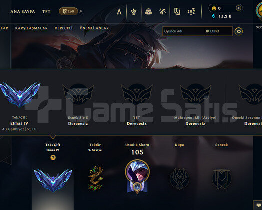 DİA 4 65 WR +30 LP GAİN HESAP TERTEMİZ KAÇIRMA