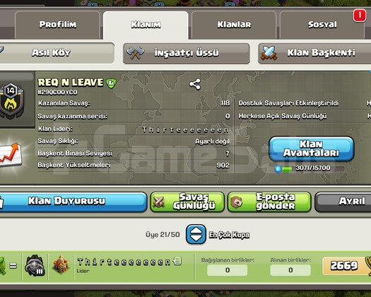 14 LEVEL REQ N LEAVE ORJİNAL BAĞIŞ KLANI