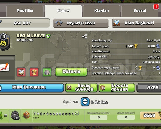 14 LEVEL REQ N LEAVE ORJİNAL BAĞIŞ KLANI