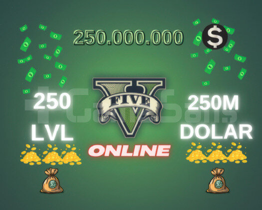 GTA 5 Online 250M DOLAR+250 LVL Full Unlock+ bonus