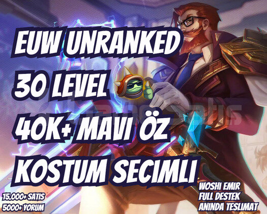 KOSTÜM SEÇİMLİ EUW 40K+ MAVİ ÖZ VIP 30 LEVEL