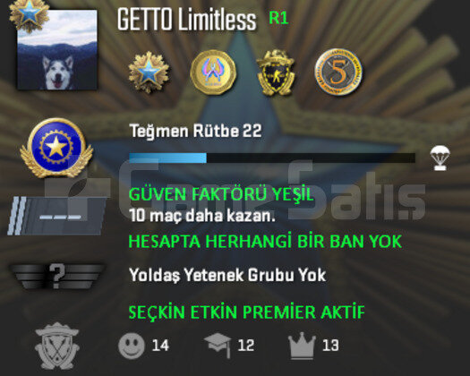 CS2 Prime | 5 Madalya | Yeşil Faktör + Garanti