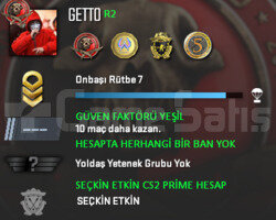 CS2 Prime | 4 Madalya | Yeşil Faktör + Garanti